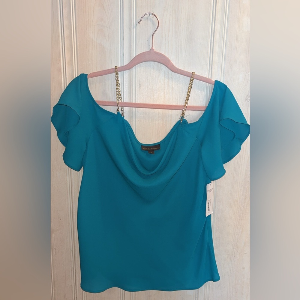 BOLD elements Teal Women's Blouse with Chain Straps NWT